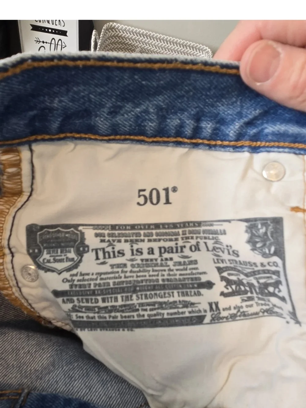 Levis 501 Distressed Button-Fly Blue Denim Jeans